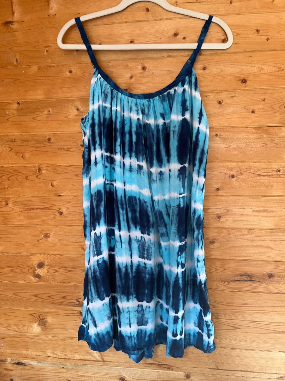 Island Planet-Strappy-Blue & White Tye-dye Summer Dress - Beach Cover - onesize